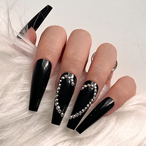 Sethexy Halloween Ballerina Nägel aufdrücken Schwarz Nagelspitzen Ästhetisch Falsche Nägel 24Stück Acryl Nägel aufkleben für Frauen und Mädchen von Sethexy