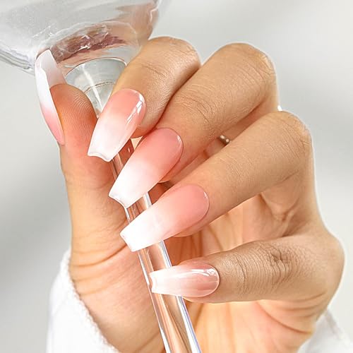 Sethexy Handgefertigt Rosa Farbverlauf Falsche Nägel Acryl Glänzend Einfach Falsche Nägel Langer Sarg Nägel zum Aufdrücken für Frauen und Mädchen 20PCS (Y) von Sethexy