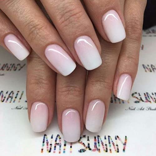 Sethexy Kurz Quadratisch Ombre Nägel zum Aufkleben Natürlich Rosa Press on Nails Glänzend Kunstnägel 24 Stück Acryl Falsche Nägel für Frauen und Mädchen von Sethexy