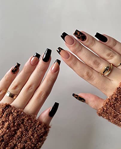 Sethexy Kurz Sarg Falsche Nägel Schildkröte Französisch Press on Nails Glänzend Falsche Nägel 24 Stück Acryl Nägels aufkleben für Frauen und Mädchen von Sethexy