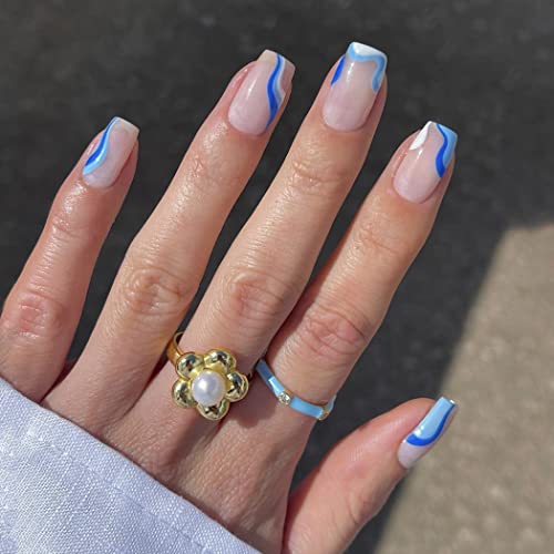 Sethexy Kurze Quadratische Falsche Nägel Französische Press on Nails 24Pcs Acryl Nägel zum Aufkleben für Frauen und Mädchen von Sethexy