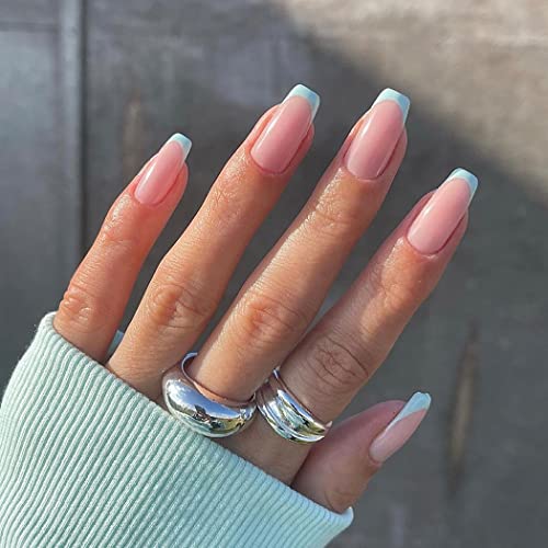 Sethexy Kurze Quadratische Falsche Nägel Französische Press on Nails 24Pcs Acryl Nägel zum Aufkleben für Frauen und Mädchen von Sethexy