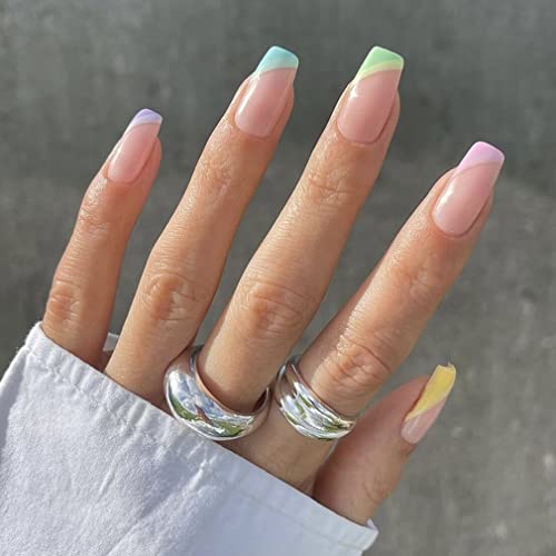 Sethexy Kurze Quadratische Falsche Nägel Französische Press on Nails 24Pcs Acryl Nägel zum Aufkleben für Frauen und Mädchen von Sethexy