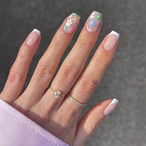 Sethexy Kurze Quadratische Falsche Nägel Französische Press on Nails 24Pcs Acryl Nägel zum Aufkleben für Frauen und Mädchen von Sethexy