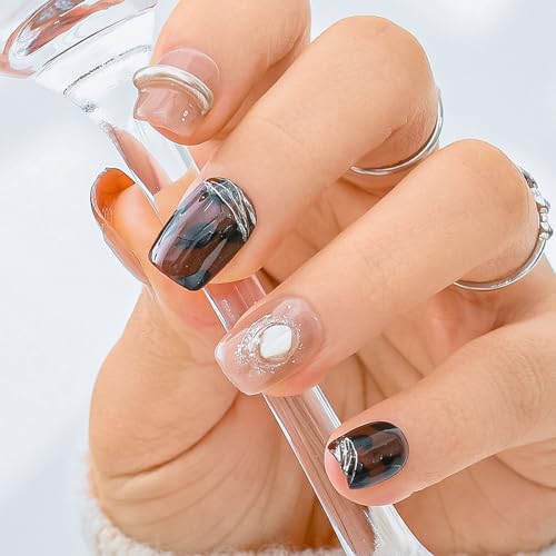 Sethexy Kurzer Sarg Geblasen Press On Nägel Gewinner Acryl Handgefertigt Falsche Nägel Glitzern Glänzend Falsche Nägel Salon Aufgeklebte Nägel für Frauen und Mädchen 10PCS (9) von Sethexy