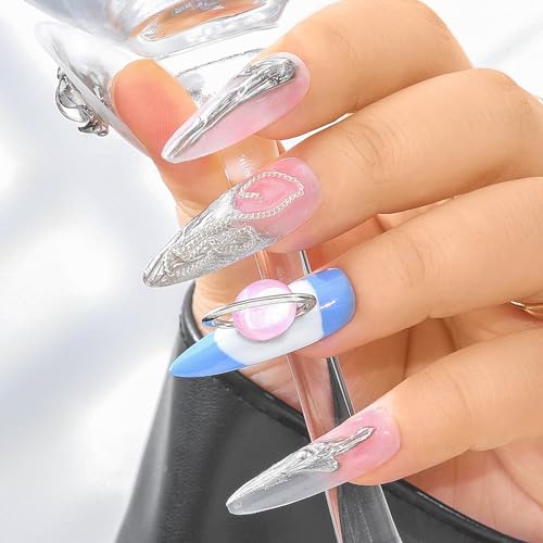 Sethexy Lang Stiletto Handgefertigt Press On Nägel Acryl Glitzer Falsche Nägel Gotisch Auge des Teufels Falsche Nägel Salon Aufgeklebte Nägel für Frauen und Mädchen 10PCS (1) von Sethexy