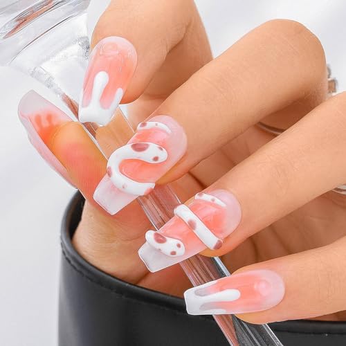 Sethexy Langer Sarg Handgefertigt Press On Nägel Farbverlauf Rosa Falsche Nägel mit Design Acryl Glänzend Falsche Nägel Salon-Nagel für Frauen und Mädchen 10PCS (Rosa1) von Sethexy