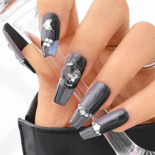 Sethexy Langer Sarg Handgefertigt Press On Nägel Schwarz Farbverlauf Falsche Nägel mit Design Acryl Glänzend Falsche Nägel für Frauen und Mädchen 10PCS (Schwarz2) von Sethexy