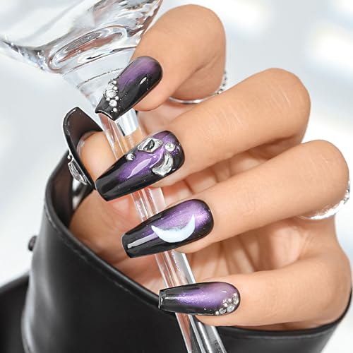 Sethexy Lila Lange Ballerina Handgefertigt Press On Nägels Strassstein Handbemalt Falsche Nägel Glänzend Acryl Falsche Nägel Salon Qualität für Frauen und Mädchen 20PCS (O) von Sethexy