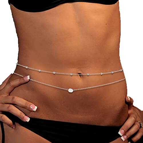 Sethexy Mehrschichtig Perlen Taillenkette Silber geschichtet Korn Bauchkette Perle Körperkette Schmuck Zubehör für Frauen und Mädchen von Sethexy