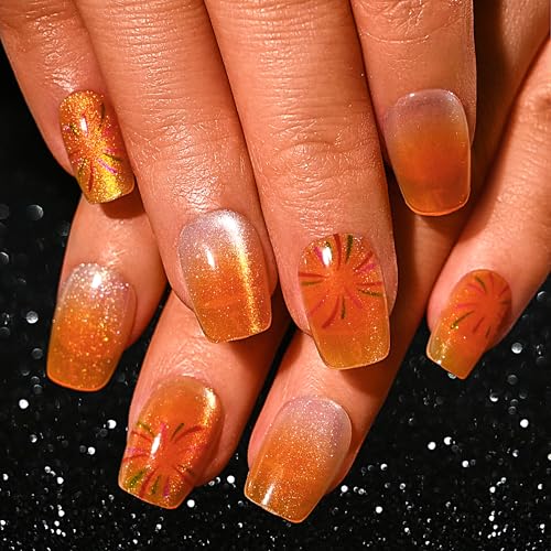 Sethexy 30 Stück Sarg Nagel aufdrücken - Farbverlauf, Katzenauge, Feuerwerk Falsche Nägel für Frauen 15 Größen - Nagel Kit mit Kleber von Sethexy