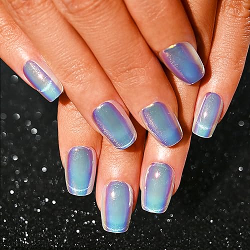 Sethexy Sarg Press on Nail Kurz - Chrom, Katzenauge, Glänzend Falsche Nägel für Frauen 15 Größen - 30 Stück Nagel Kit mit Kleber von Sethexy