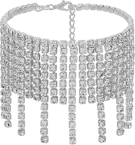 Sethexy Strass Fransen Fußkettchen Silber Kristall Fußkette Party Knöchel Armband Sommer Strand Fuß Schmuck für Frauen und Mädchen von Sethexy
