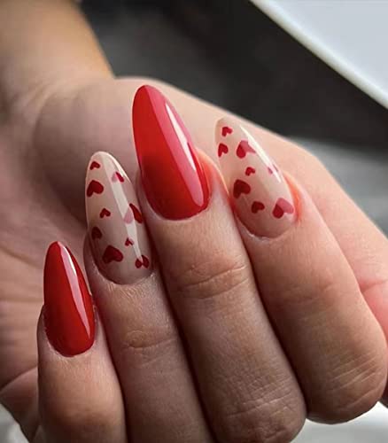 Sethexy Valentinstag Mandel Nägel zum Aufkleben Liebe Herz Press on Nails Rot Falsche Nägel 24Stück Acryl Fake Nails für Frauen und Mädchen von Sethexy