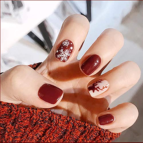 Sethexy Weihnachten Falscher Nagel rot Kurz Schneeflocke 24St Falsche Fingernägel Vollständige Abdeckung Acryl Kunstnagelspitzen für Frauen und Mädchen von Sethexy