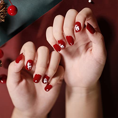 Sethexy Weihnachten Falscher Nagel rot Kurz Schneeflocke 24St Falsche Fingernägel Vollständige Abdeckung Acryl Kunstnagelspitzen für Frauen und Mädchen von Sethexy