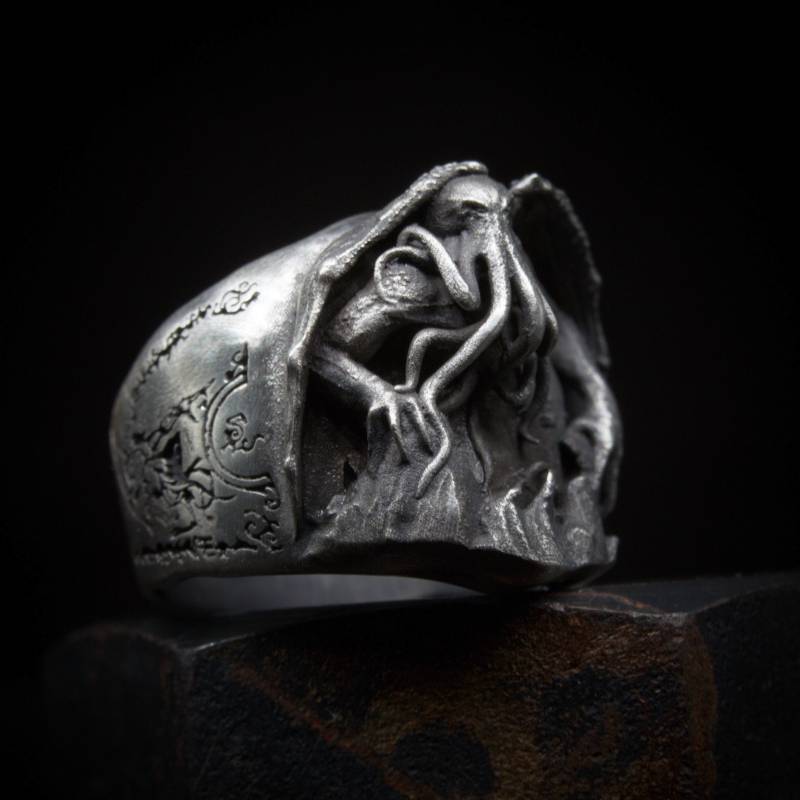 Cthulhu Mythos Massiver Silber Ring Gothic Kunstwerk Lovecraft Oktopus Wikinger Ozean Meeresgeschöpf Tentakel Tier Talisman von SethlansArts
