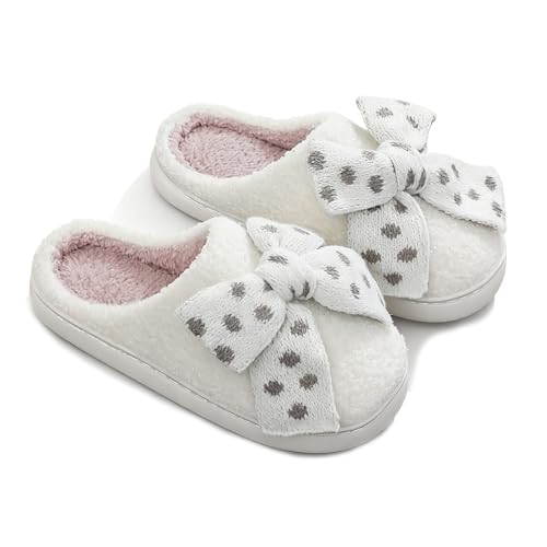 Setsuwa Hausschuhe Damen Winter Warme Plüsch Pantoffeln Bogen Memory Schaum Rutschfest Übergrößen Weiß 41/42 EU von Setsuwa