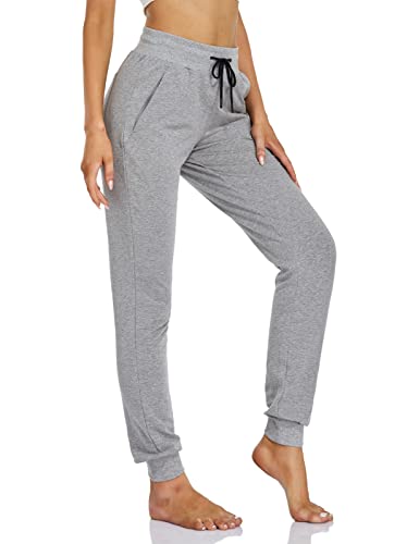 Sevego Jogginghose Damen Sporthose Baumwolle High Waist Trainingshose Loose Fit Lang Sweathose mit Taschen, Hellgrau, L von Sevego