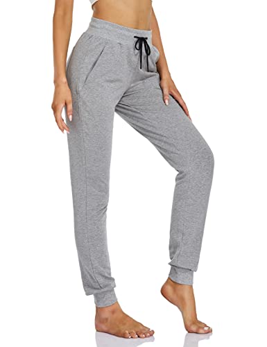 Sevego Jogginghose Damen Sporthose Baumwolle High Waist Trainingshose Loose Fit Lang Sweathose mit Taschen, Hellgrau, XL von Sevego