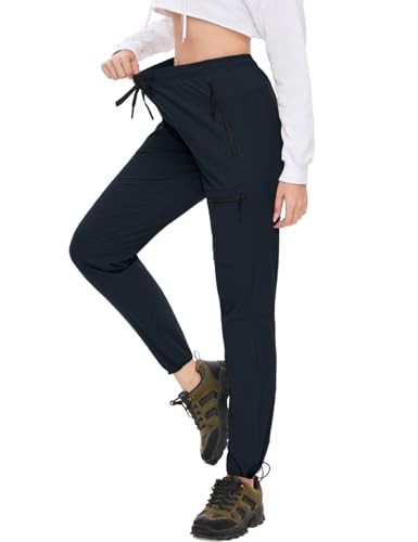Sevego Outdoorhose Damen Lang Wanderhose Trekkinghose Wasserdicht Leicht High Waist Hose Funktionshose mit 4 Reißverschlusstaschen, 91cm, Marineblau, X-Large von Sevego