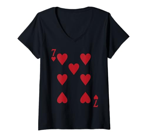 Damen Seven Heart Card Poker Vegas Kostüm T-Shirt mit V-Ausschnitt Damen Seven Heart Card Poker Vegas Kostüm T-Shirt mit V-Ausschnitt von Seven Cards Outfit