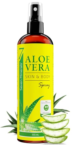 Aloe Vera Spray für Haut & Haar - 99% Bio, 355 ml - 100% Natürlich, Rein & Ohne Zusatzstoffe – Ohne Verdickungsmittel, zieht schnell ein ohne Rückstände – aus Frisch Geschnittener , Nicht Pulver von Seven Minerals