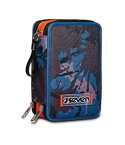 Seven Federmäppchen, Mäppchen, Mehrfarbig, Federtasche für Schreibwaren, Etui mit Stiften, Kugelschreiber, & mehr, 3 Fächer, Mädchen & Jungen, Schule - Grundschule, XXL, Chromo Fluid Boy von Seven