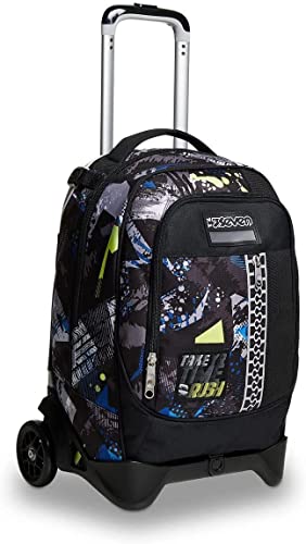 Seven TROLLEY, Rucksack mit Trolleyfunktion, Schulranzen mit Rollen, 3 in 1, Abnehmbarer Rucksack, ab 1. Klasse, für Schule, Gymnasium, Reisen&Freizeit, Mädchen&Jungen, schwarz, JACK-2WD RUSHOVER BOY von Seven