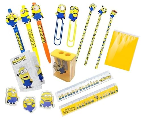 Seven Schreibset 9-teilig: Stift, Bleistift, Lineal, Spitzer, Büroklammer Lesezeichen, 3 Radiergummis, Mini-Notizblöcke, gelb, Schreibset für Kinder von Seven