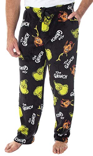 Dr. Seuss The Grinch Herren-Pyjamahose mit Sneaky-Gesicht, Fleece und Plüsch - Schwarz - Medium von Seven Times Six