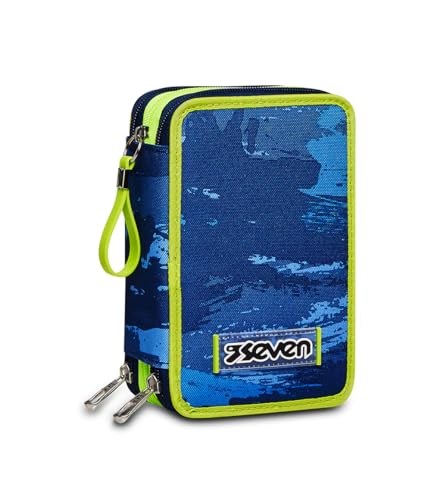 Astuccio Scuola Elementare 3 Scomparti Seven – WET COLOR BOY, Blau – Inhalt 44 pz – Completo di Matite, Pennarelli etc.. – Portapenne Scuola Bambini Ragazzi – Scuola Media von Seven