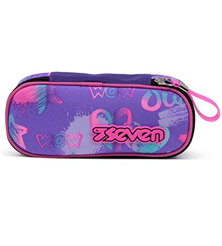 Federmäppchen SEVEN, Mäppchen, Federtasche für Schreibwaren, Mädchen&Jungen, Schule und Gymnasium, Teenager, violett, ROUND PLUS IRIDESCENT von Seven