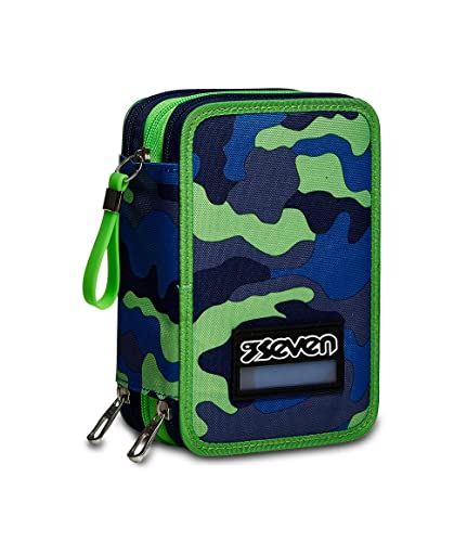 Seven Federmäppchen, Mäppchen, mehrfarbig, Federtasche für Schreibwaren, Etui mit Stiften, Kugelschreiber, & mehr, 3 Fächer, Mädchen & Jungen, Schule - Grundschule, XXL Blue Deep grün/blau von Seven