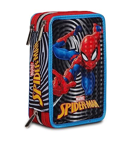 Seven Federmäppchen, Mäppchen, mehrfarbig, Federtasche für Schreibwaren, Etui mit Stiften, Kugelschreiber, & mehr, 3 Fächer, Mädchen & Jungen, Schule - Grundschule, XXL, SPIDERMAN von Seven