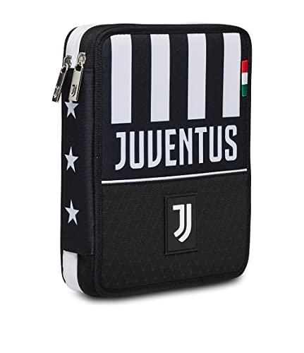 Seven Federmäppchen, Mäppchen, mehrfarbig, Federtasche für Schreibwaren, Etui mit Stiften, Kugelschreiber, & mehr, 3 Fächer, Mädchen & Jungen, Schule - Grundschule, XXL, JUVENTUS, schwarz/weiß von Seven