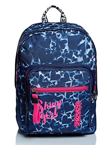 RUCKSACK EXTRA FIT SEVEN HEARTS Backpack für Schule, Uni & Freizeit, Geräumige Schultasche für Teenager, Mädchen und Jungen, blau, italienisches Design von Seven