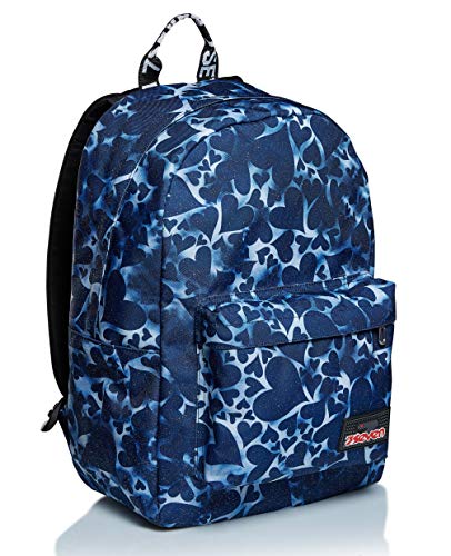 RUCKSACK ISCHOOLPACK SEVEN DYED HEARTS Geräumige Schultasche für Teenager, Mädchen und Jungen, mit Laptopfach & USB Anschluss, italienisches Designblau,inkl. Powerbank von Seven