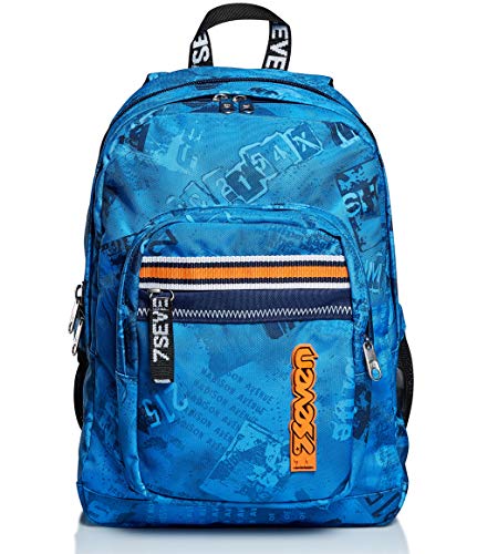 Seven Rucksack für Schule, Sport und Freizeit, Geräumige Schultasche für Teenager, Mädchen und Jungen, mit Trinkflaschenfach, blau, praktisch mit USB-Anschluss, BROADER UPBEAT von Seven