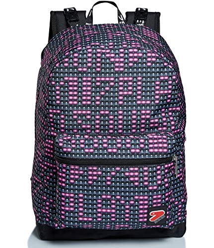 RUCKSACK SEVEN LEDWALL, aus nachhaltigem Stoff, Geräumige Schultasche für Teenager, Mädchen & Jungen, 2 wechselbare Muster, für Schule, Sport&Freizeit, Doubleface; mit Ledplatte, pink/schwarz von Seven