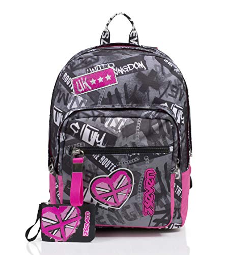 RUCKSACK EXTRA FIT SEVEN KEEP FLAG Backpack für Schule, Uni & Freizeit, Geräumige Schultasche für Teenager, Mädchen und Jungen, rosa, italienisches Design von Seven