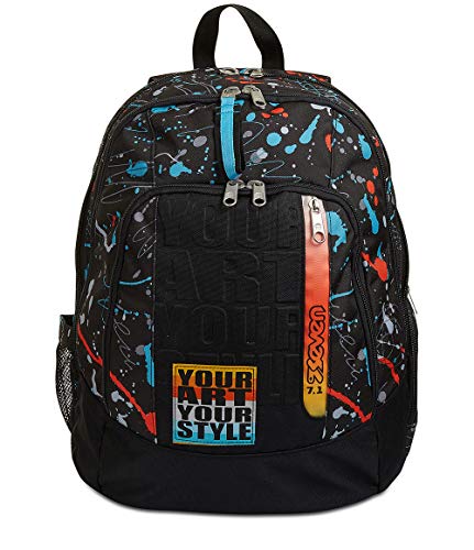 Seven Rucksack, Backpack für Schule, Uni & Freizeit, Geräumige Schultasche für Teenager, Mädchen, Jungen, Gepolsterter Schulranzen; mit Laptopfach -Advanced PERSONAL ART, schwarz von Seven