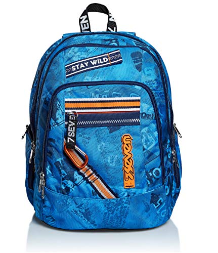 Seven Rucksack, Backpack für Schule, Uni & Freizeit, Geräumige Schultasche für Teenager, Mädchen, Jungen, Gepolsterter Schulranzen; mit Laptopfach -Advanced UPBEAT, blau von Seven