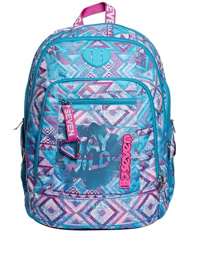 SEVEN Rucksack Advanced, Backpack für Schule, Uni & Freizeit, Geräumige Schultasche für Teenager, Mädchen, Jungen, Gepolsterter Schulranzen; WILD FEELING, blau, mit Laptopfach von Seven