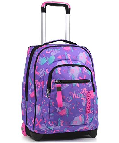 Seven Trolley, 2 in 1, Schulranzen mit Rollen, Rucksack mit Trolleyfunktion für Kinder, ab 1. Klasse, für Schule, Reisen, Mädchen&Jungen, violett, Iridescent von Seven
