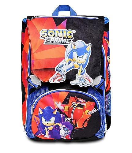 Schulrucksack ausziehbar – SONIC COME AND GET ME, Rot Blau – Rucksack mit zwei Fächern – Flaschentasche – Maxi Fassungsvermögen 28 l – Rucksack für Kinder und Grundschule, mehrfarbig, Taglia unica, von Seven