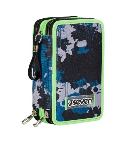Seven, Mäppchen, Mehrfarbig, Federtasche für Schreibwaren, Etui mit Stiften, Kugelschreiber, & mehr, 3 Fächer, Mädchen & Jungen, Schule - Grundschule, XXL, grün von Seven