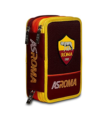 Seven AC Rom Federmäppchen, Federtasche für Schreibwaren, Etui komplett mit Bleistiften, Filzstiften, Schulmaterial, mit 3 Fächern, Mädchen, Schule - Grundschule, XXL Fußball rot gelb von Seven