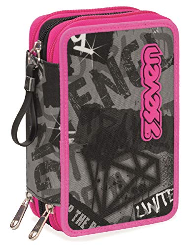 SEVEN, Federmäppchen, mehrfarbig, Federtasche für Schreibwaren, Etui mit Stiften, Kugelschreiber, & mehr, 3 Fächer, Mädchen & Jungen, Schule - Grundschule, XXL KEEP FLAG pink/schwarz/weiß von Seven