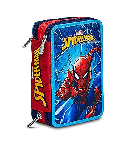 Seven Federmäppchen, Mäppchen, mehrfarbig, nachhaltiges Gewebe, Federtasche für Schreibwaren, mit Stiften, Kugelschreiber & mehr, 3 Fächer, Mädchen & Jungen, Schule&Grundschule, XXL SPIDERMAN MARVEL von Seven